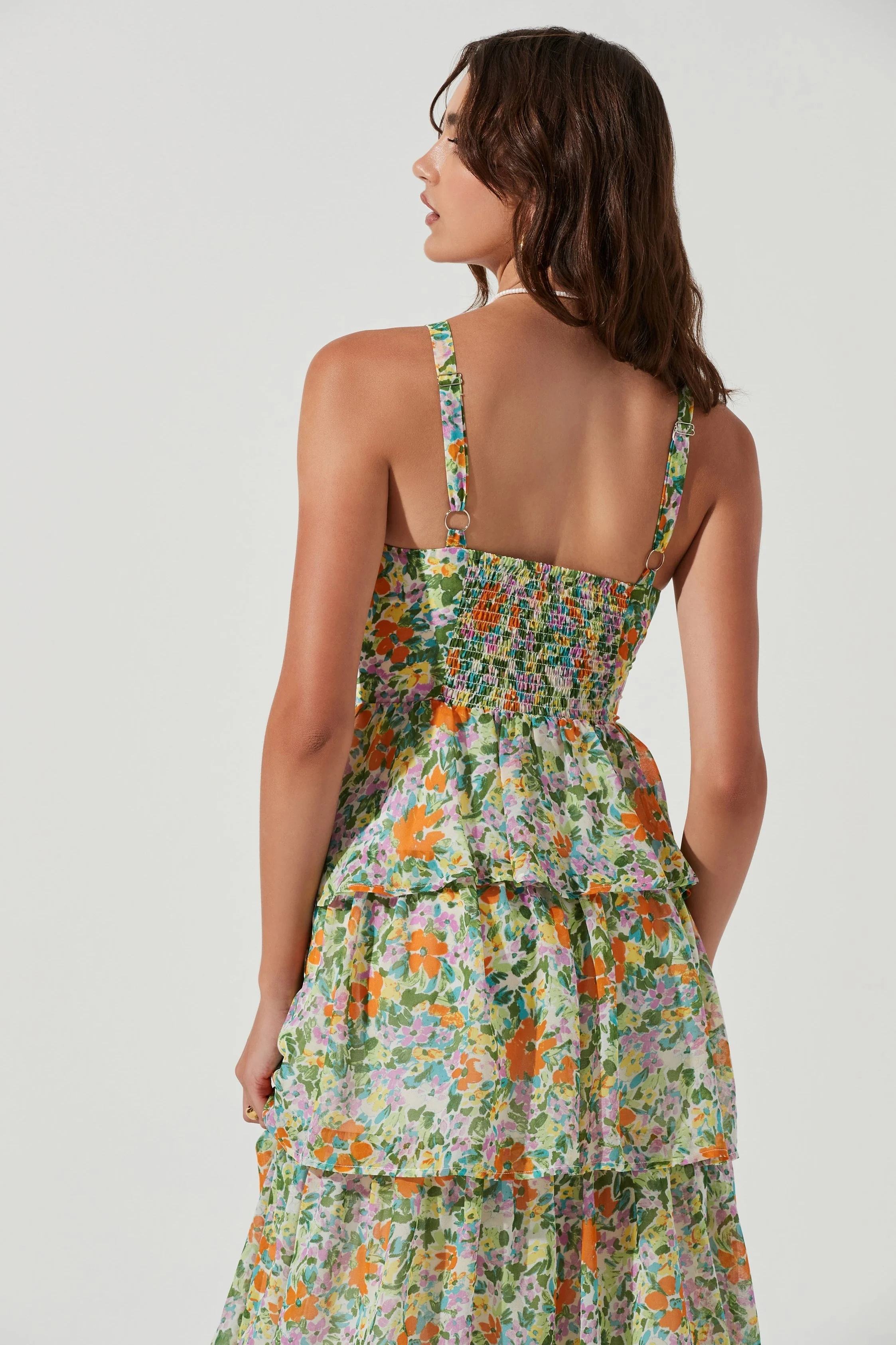 Cami Floral Backless Tiered Hem Maxi Dress Green
