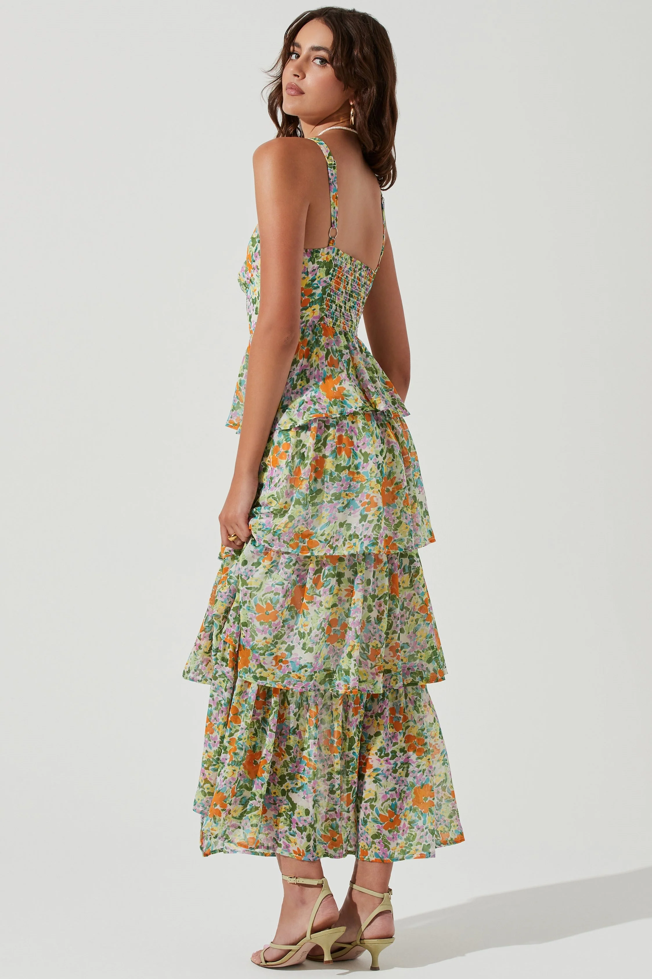 Cami Floral Backless Tiered Hem Maxi Dress Green