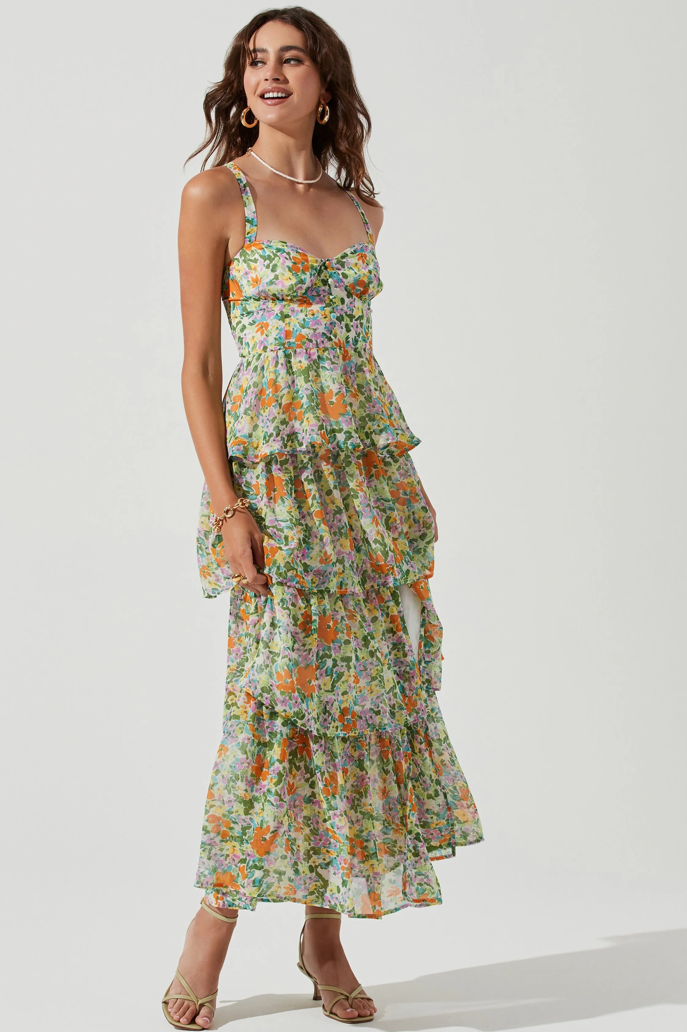 Cami Floral Backless Tiered Hem Maxi Dress Green