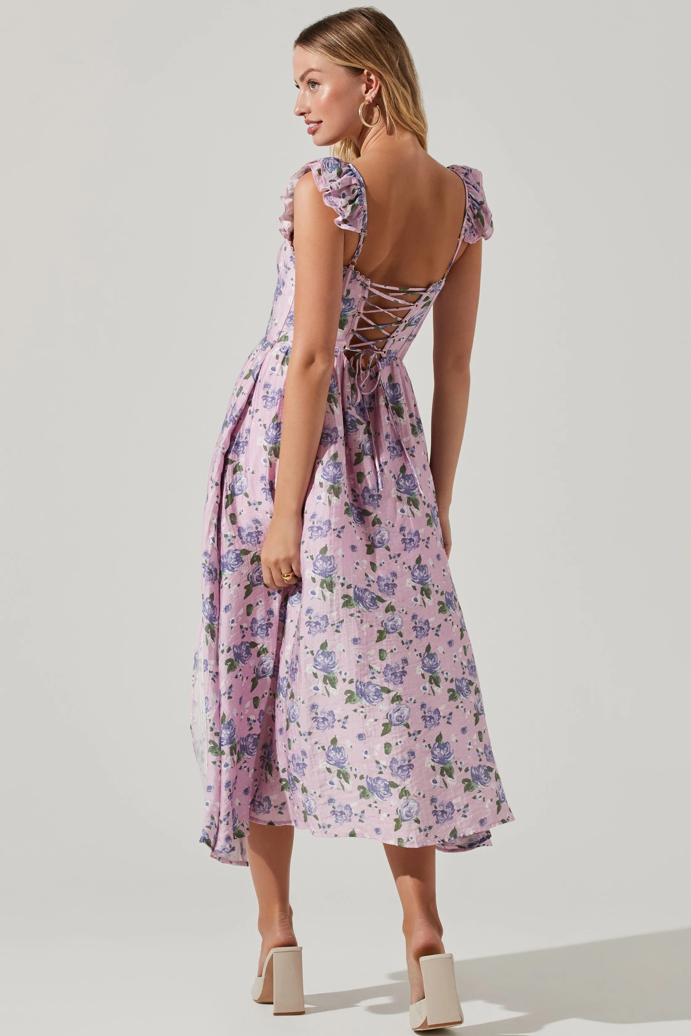 Floral Bustier Ruffle Hem Cami Slit Midi Dress