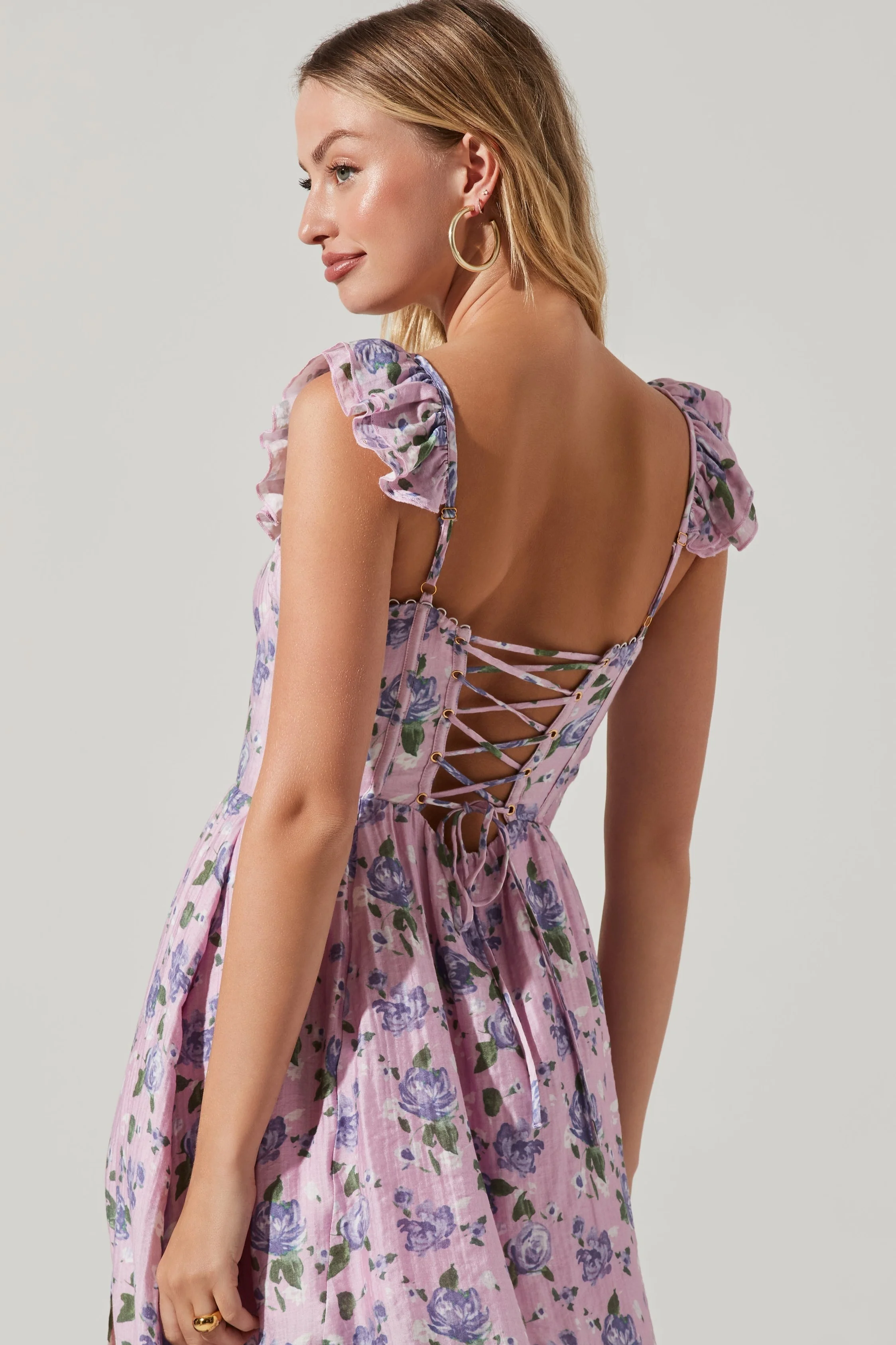 Floral Bustier Ruffle Hem Cami Slit Midi Dress