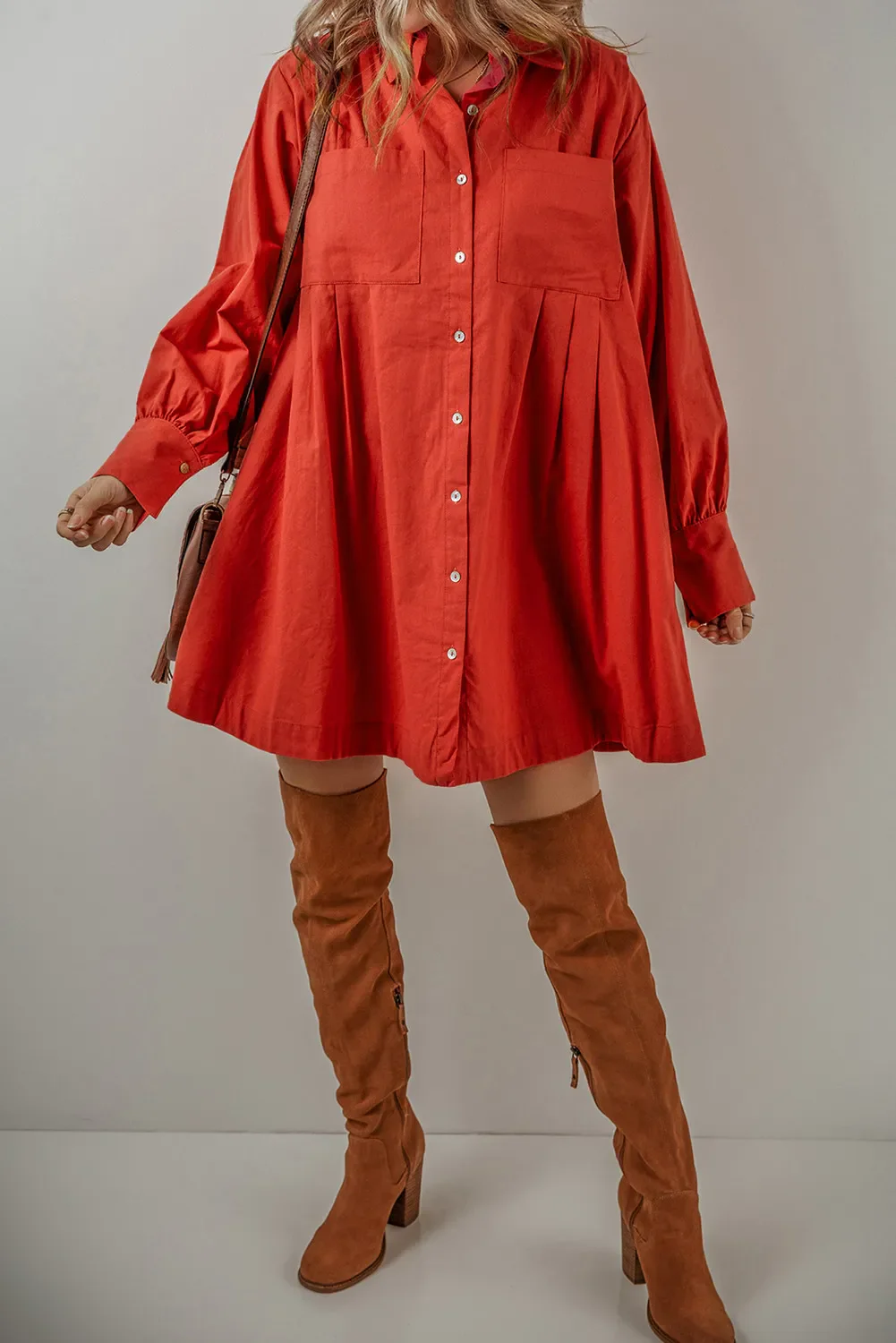 🌟 Pocketed Button Down Long Sleeve Shirt Dress 🌟