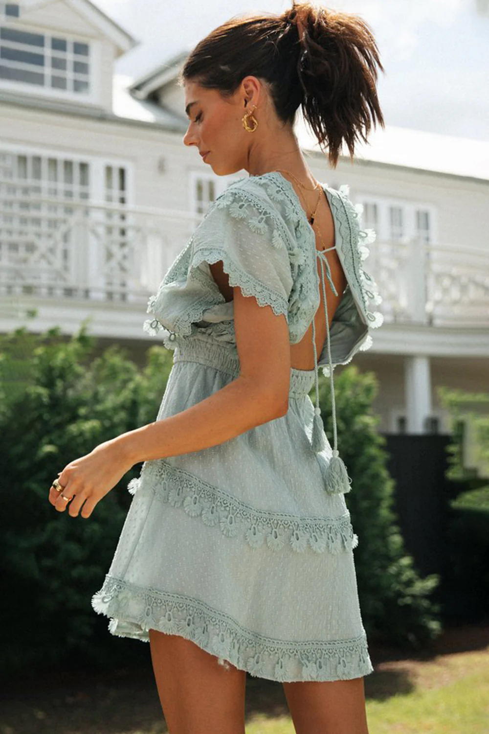 🌼 Lace Detail Plunge Short Sleeve Mini Dress 🌼