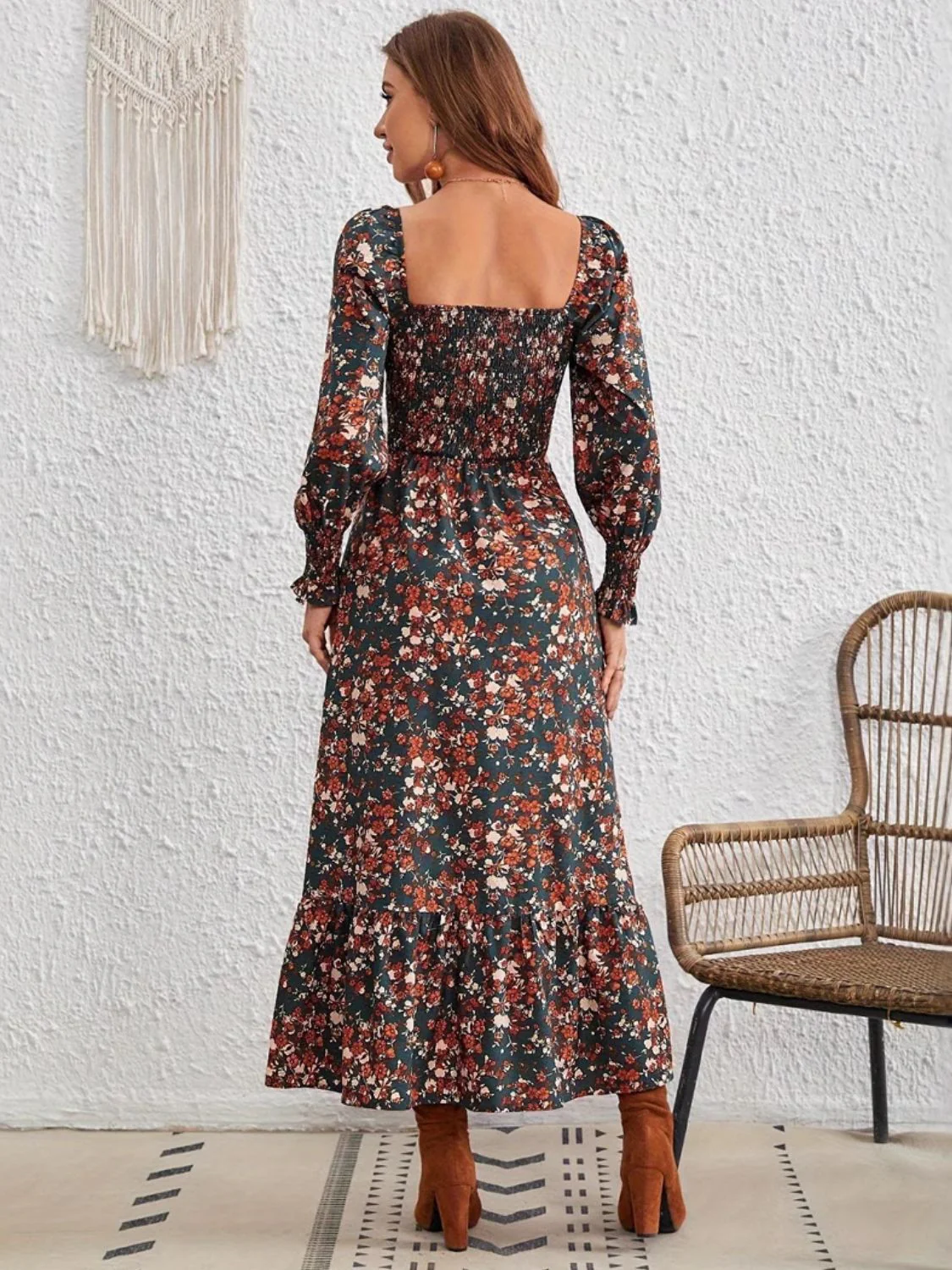 🌼 Smocked Floral Square Neck Long Sleeve Dress 🌼