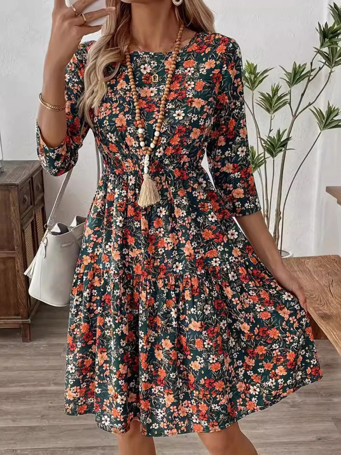 🌼 Frill Floral Round Neck Dress 🌼
