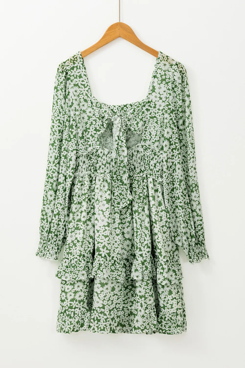 🌼 Ruffle Hem Floral Square Neck Long Sleeve Dress 🌼