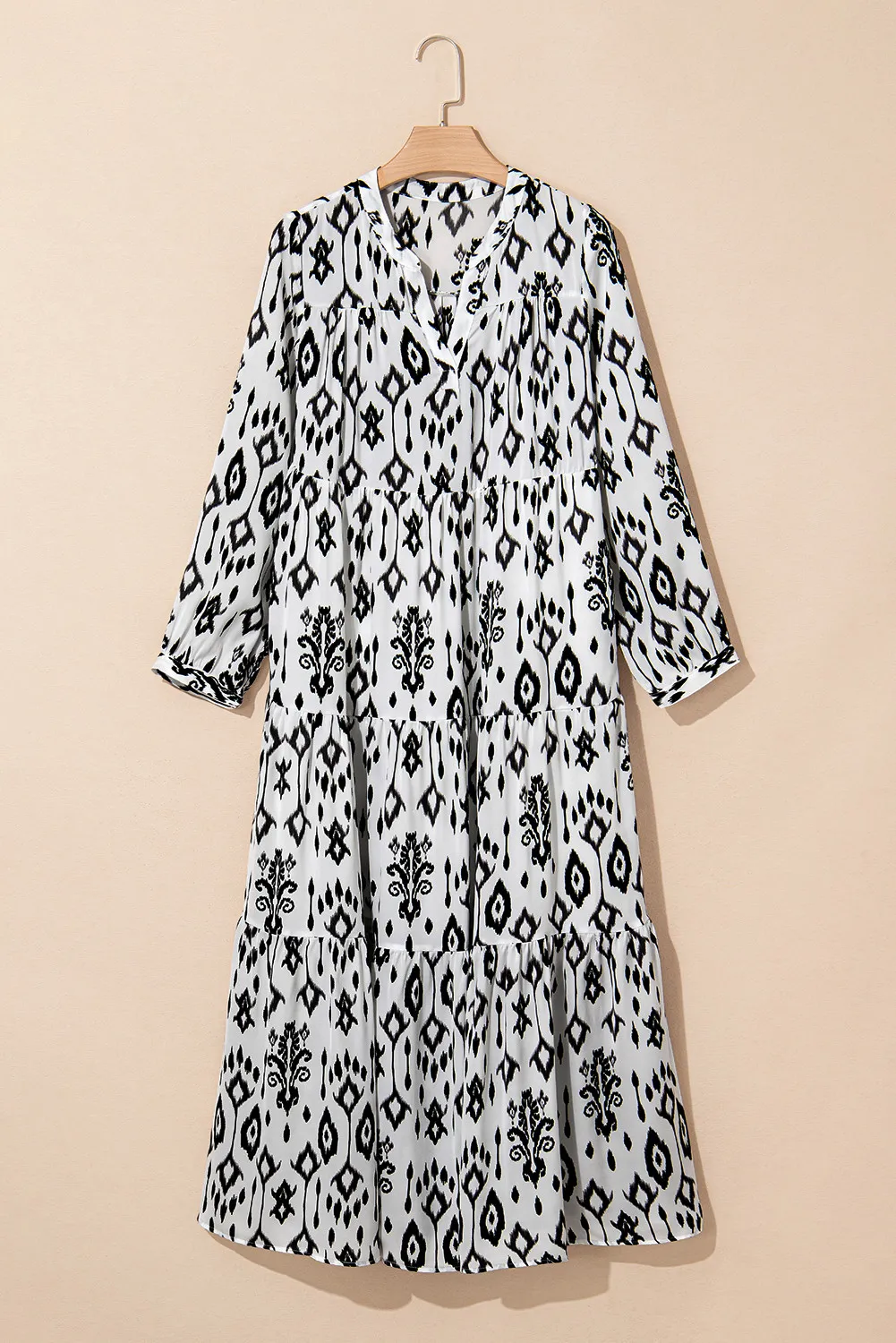 🌼 Tiered Printed Notched Long Sleeve Midi Dress 🌼