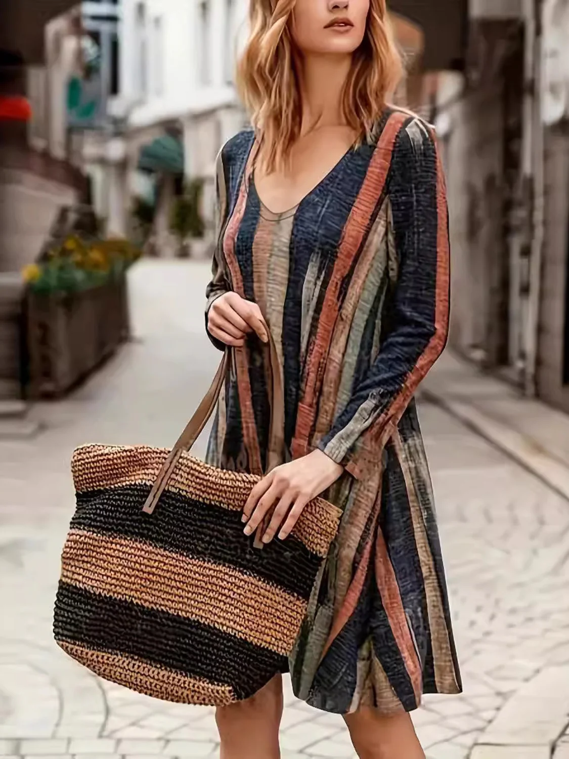 🌟 Bold Contrast Stripes Long Sleeve Mini Dress 🌟