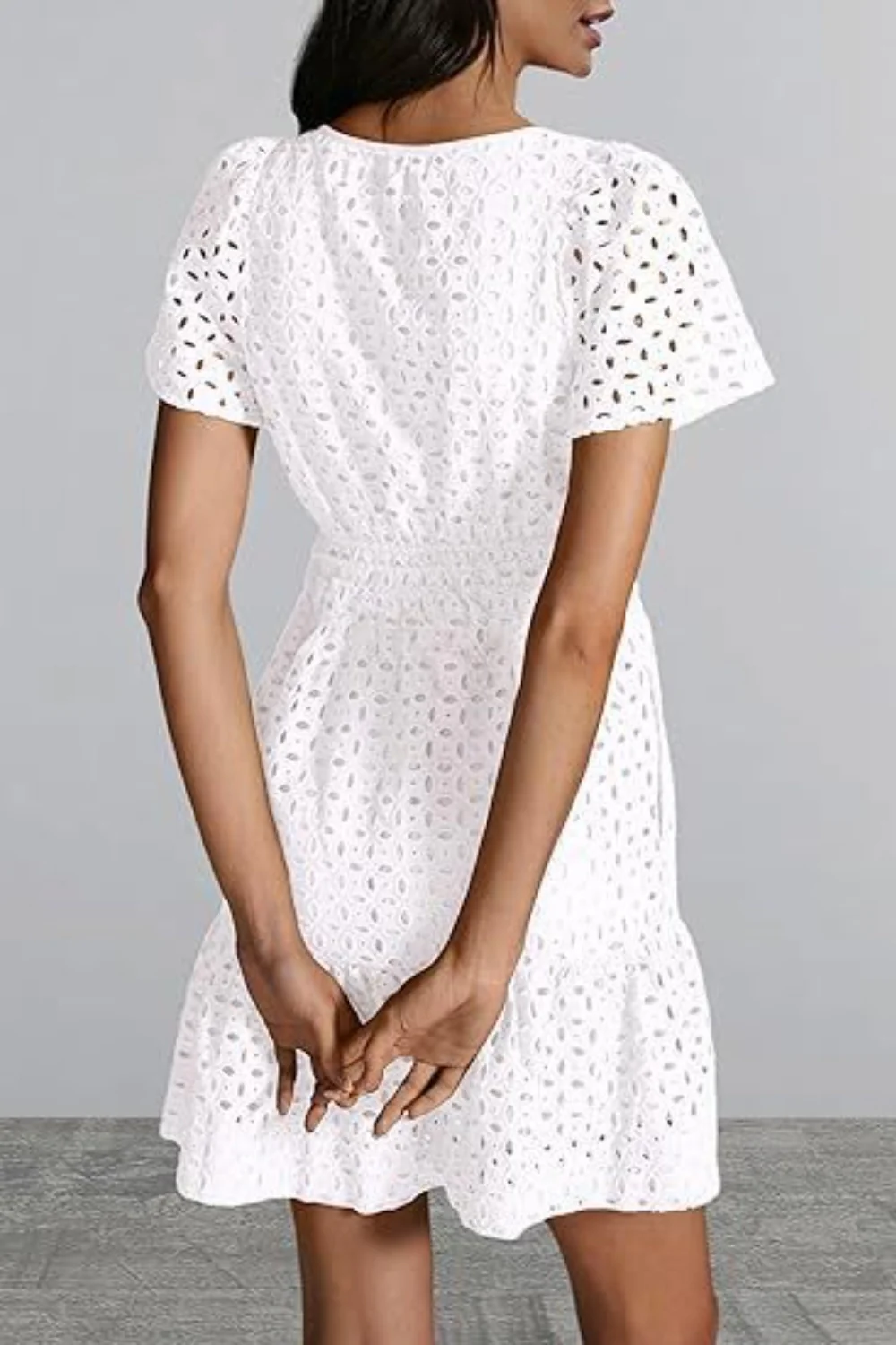 🌼 Eyelet Notched Short Sleeve Mini Dress 🌼