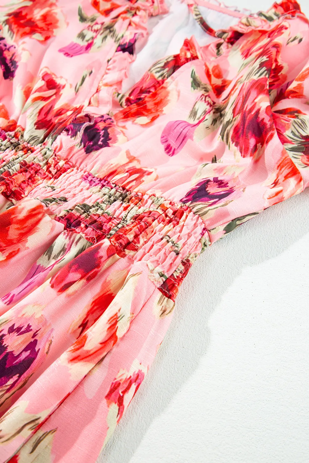 🌸 Ruffled Printed Tie Neck Mini Dress 🌸