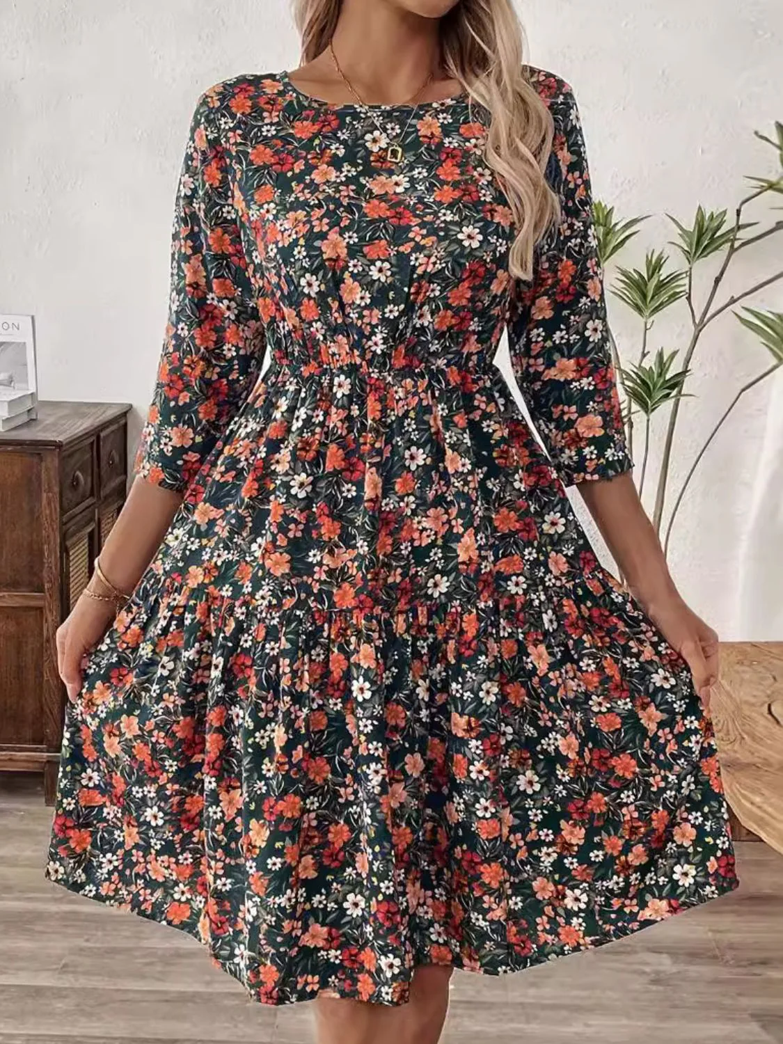 🌼 Frill Floral Round Neck Dress 🌼