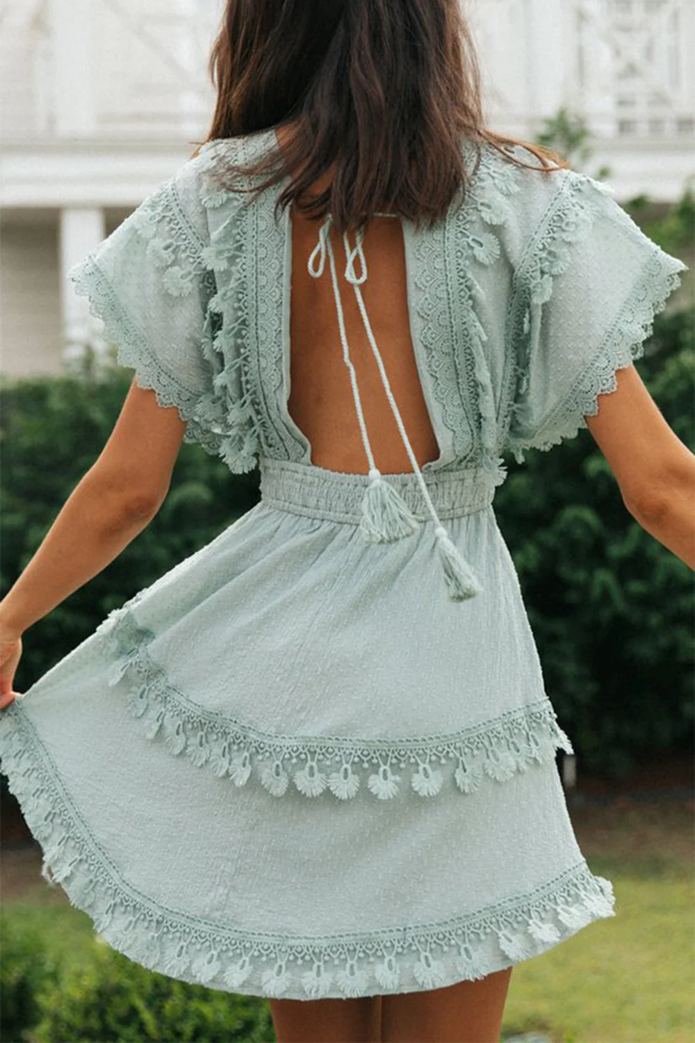 🌼 Lace Detail Plunge Short Sleeve Mini Dress 🌼