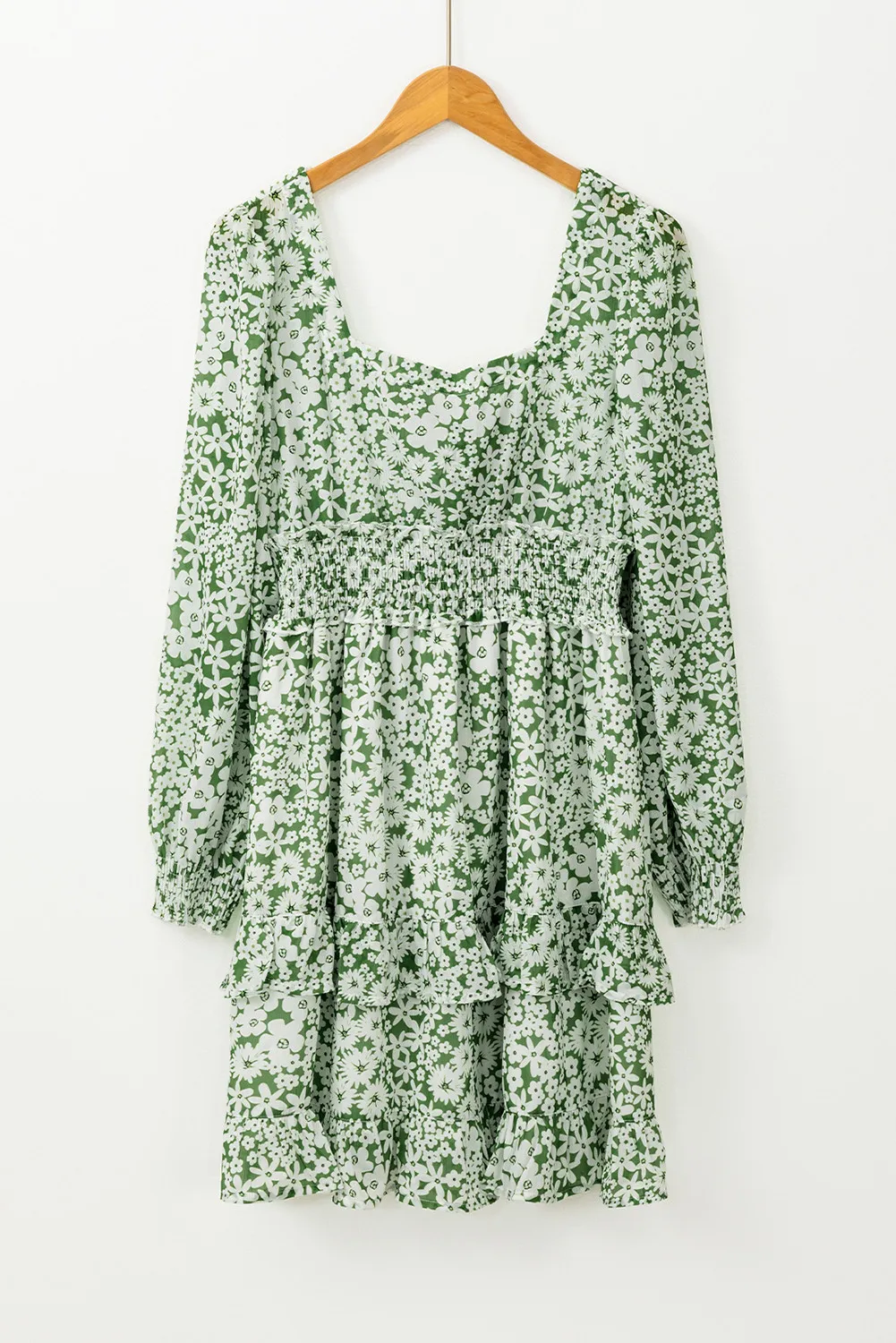 🌼 Ruffle Hem Floral Square Neck Long Sleeve Dress 🌼