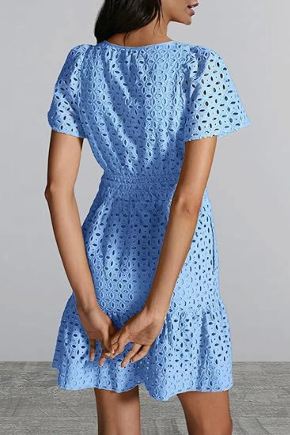 🌼 Eyelet Notched Short Sleeve Mini Dress 🌼
