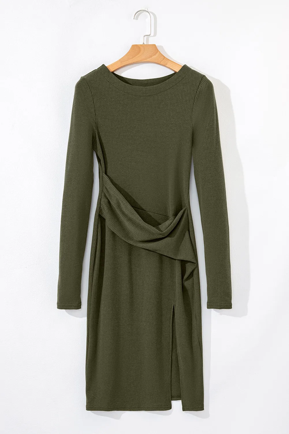 🌿 Slit Round Neck Long Sleeve Mini Dress 🌿