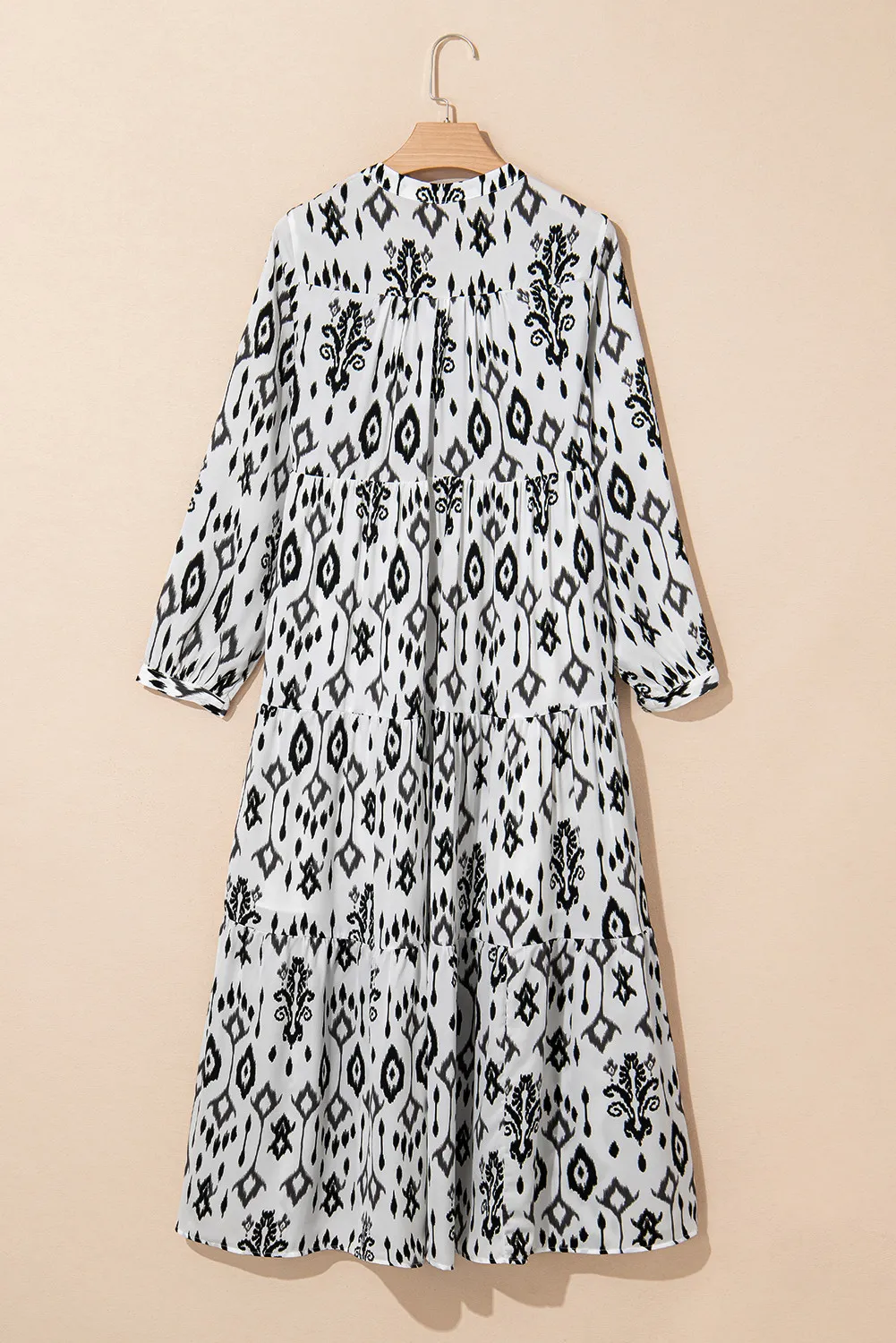 🌼 Tiered Printed Notched Long Sleeve Midi Dress 🌼