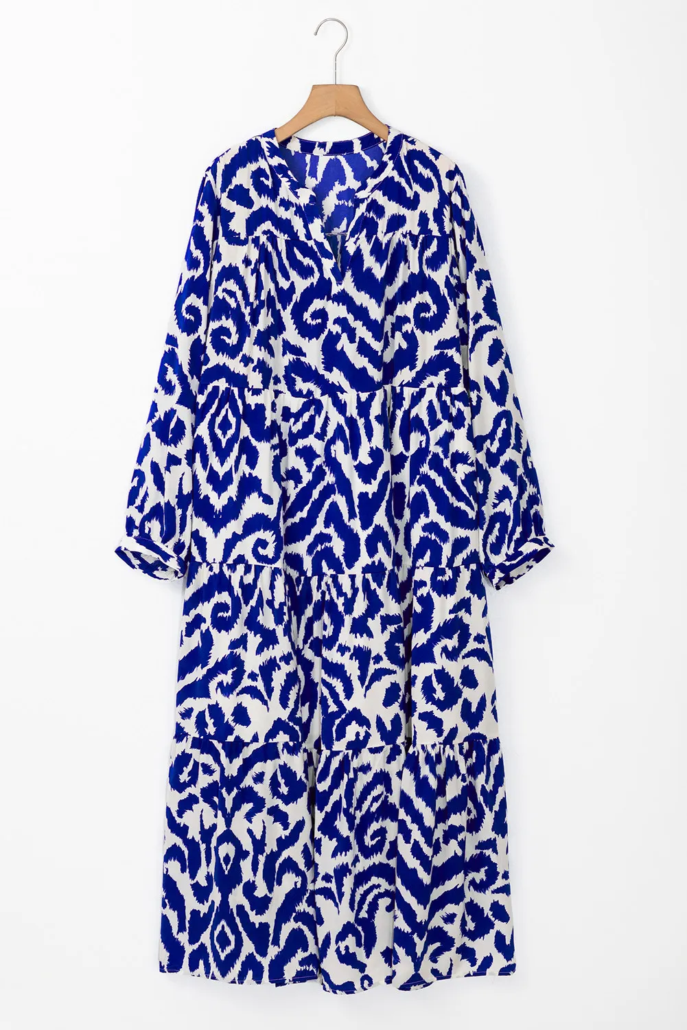 🌼 Tiered Printed Notched Long Sleeve Midi Dress 🌼