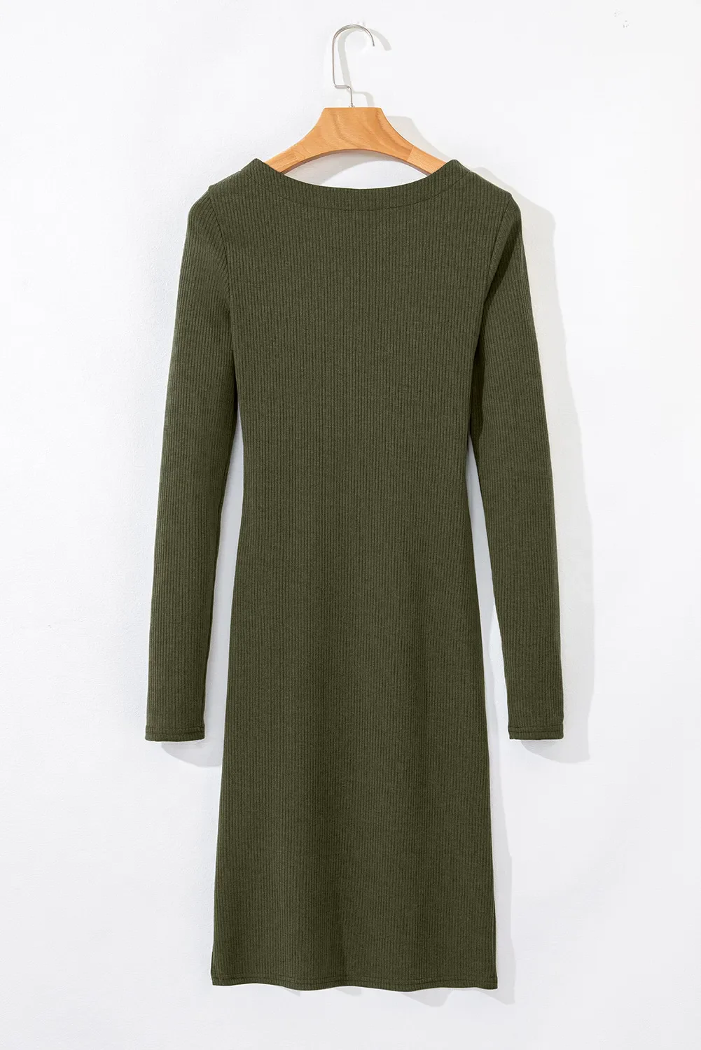 🌿 Slit Round Neck Long Sleeve Mini Dress 🌿