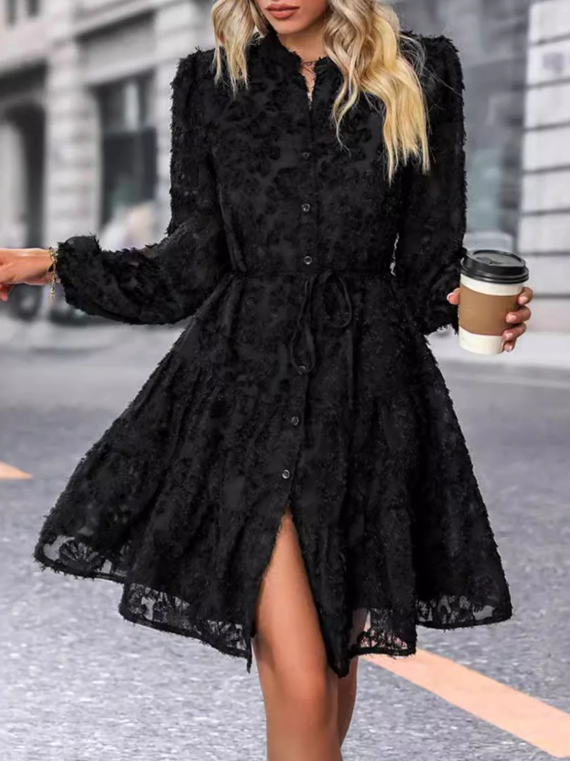 🌼 Lace Button Down Long Sleeve Mini Dress 🌼