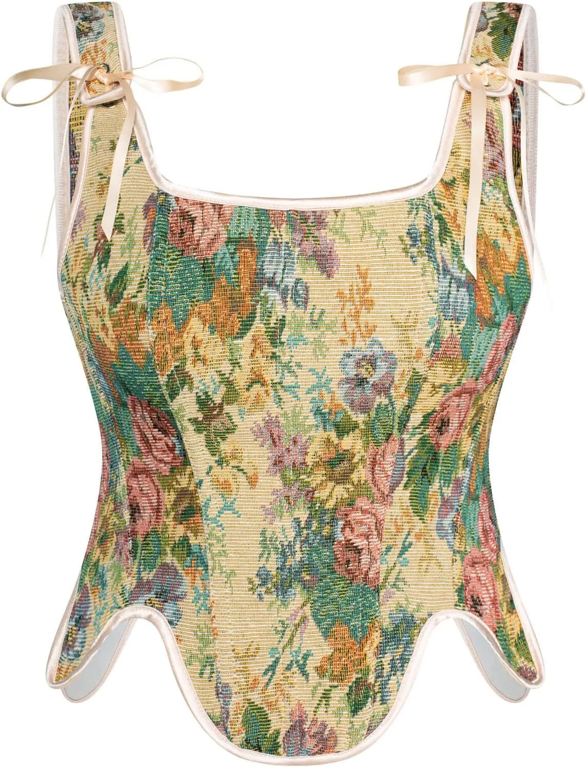 Women Renaissance Corset Tops Floral Lace Up Bustier Tops