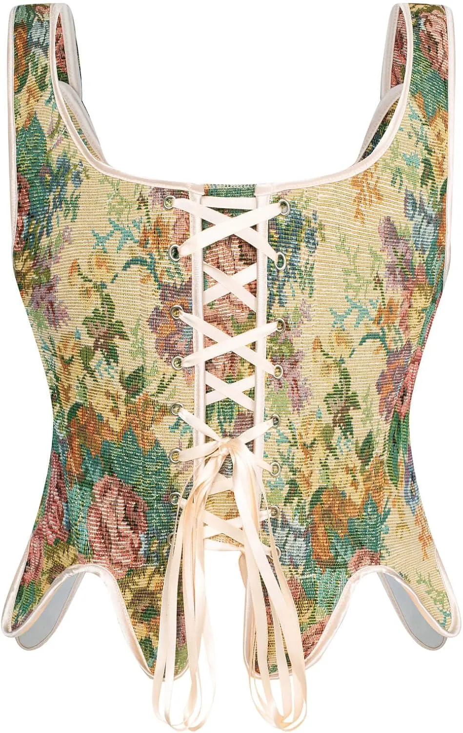 Women Renaissance Corset Tops Floral Lace Up Bustier Tops