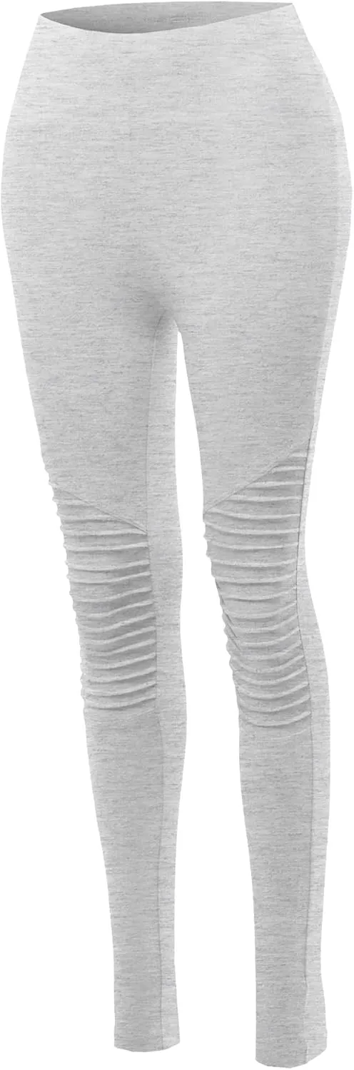 Women's Solid Basic Cotton Fitted Full Length Moto Leggings