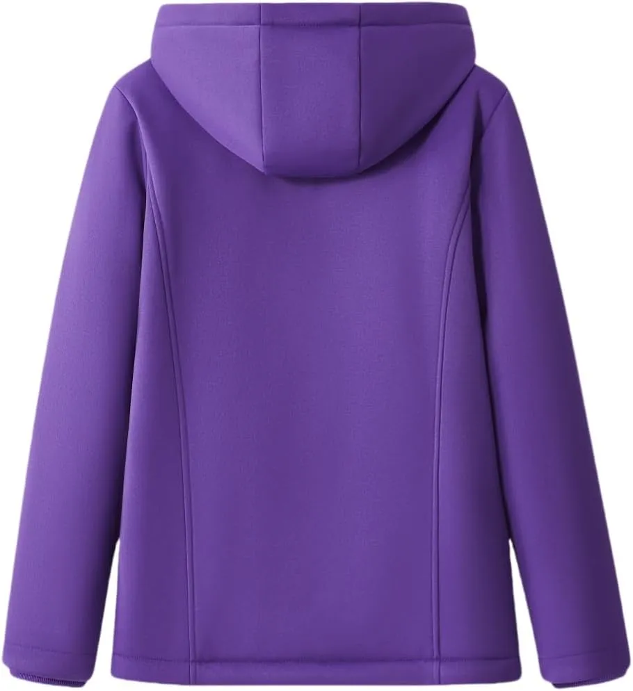 Women's Fashion Sherpa Fleece Thickened Horn Button Hooded Jacket Winter Warm Slim Coat