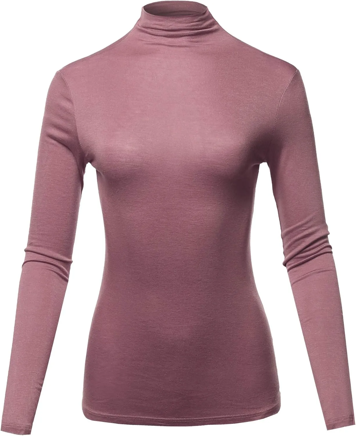 Women's Basic Solid Long Sleeve Turtle Neck Fitted Rayon Top Shirt