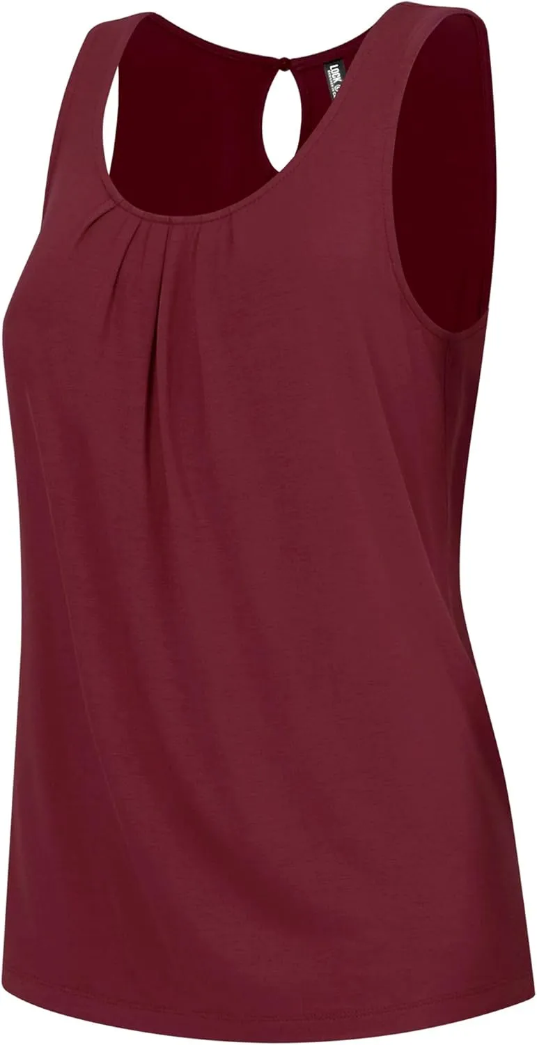 Women's Summer Sleeveless Pleated Back Closure Casual Tank Tops