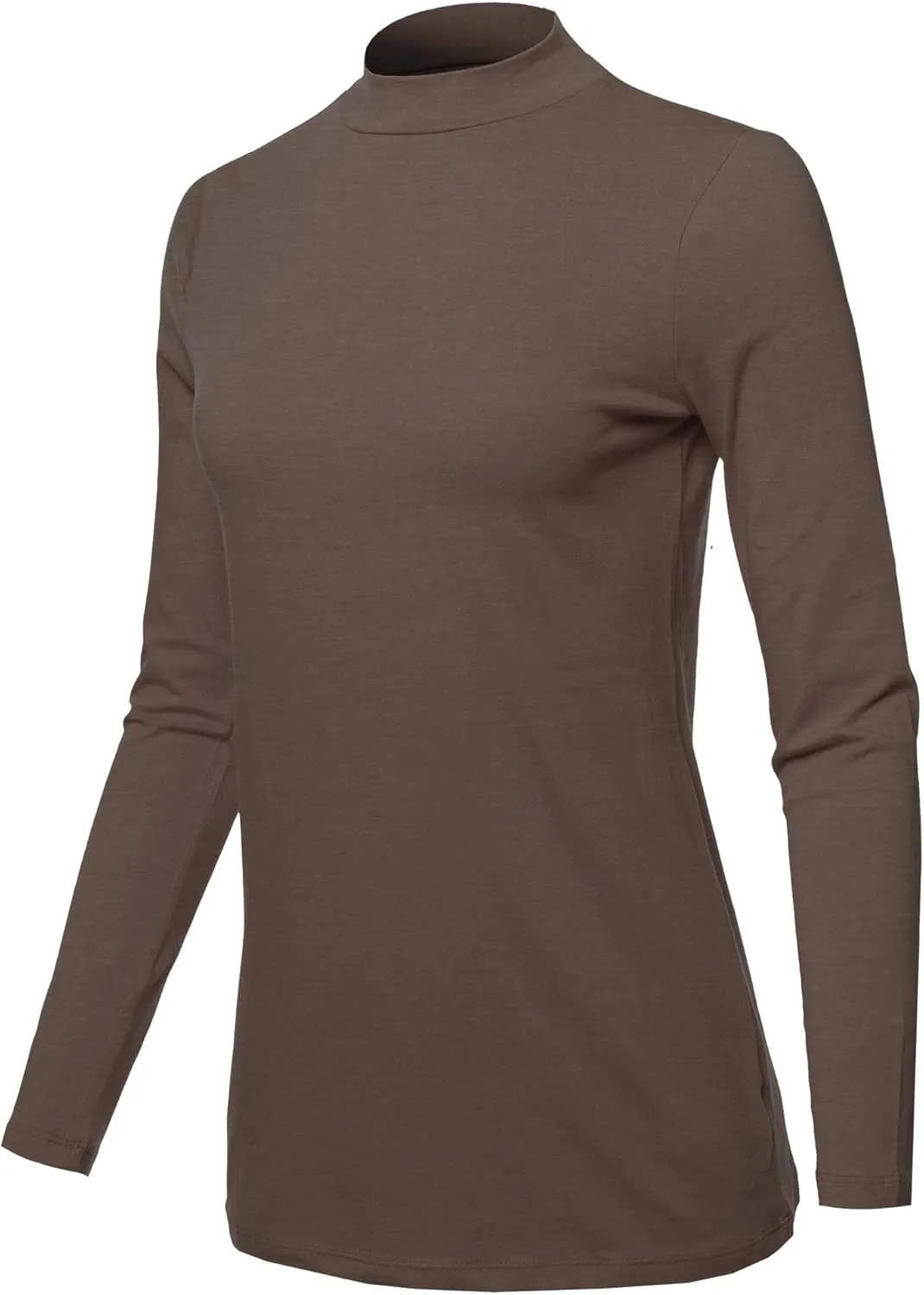 Women's Basic Solid Soft Cotton Long Sleeve Mock Neck Top Shirts