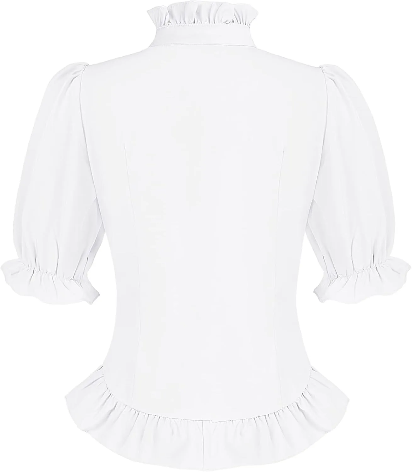 Womens Vintage Victorian Puff Sleeve Blouse Button Down Ruffle Dressy Shirts Tops