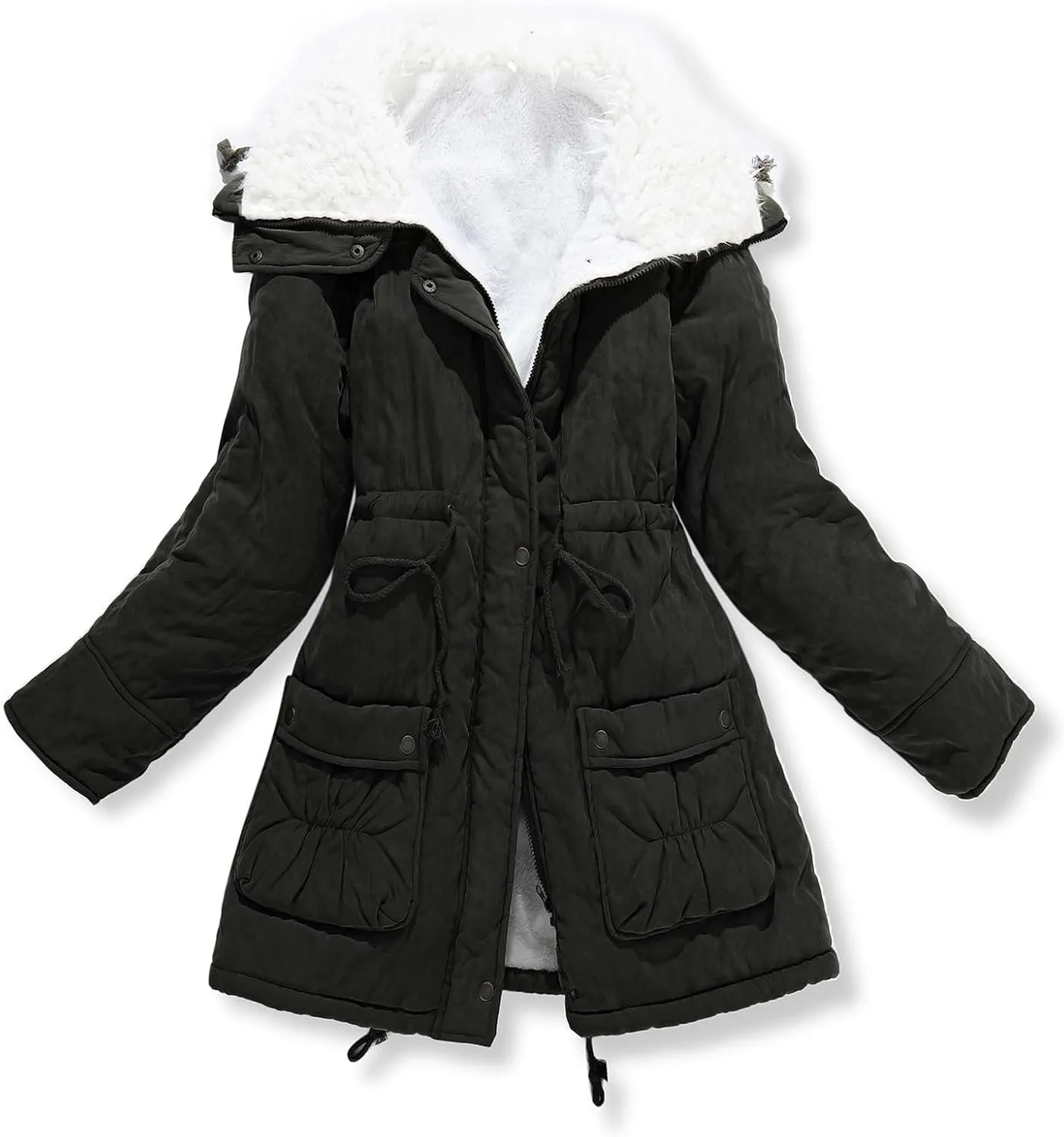 Women's Winter Mid Length Thick Warm Faux Lamb Wool Lined Jacket Coat