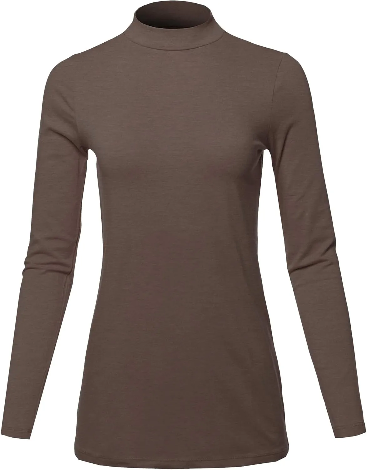 Women's Basic Solid Soft Cotton Long Sleeve Mock Neck Top Shirts