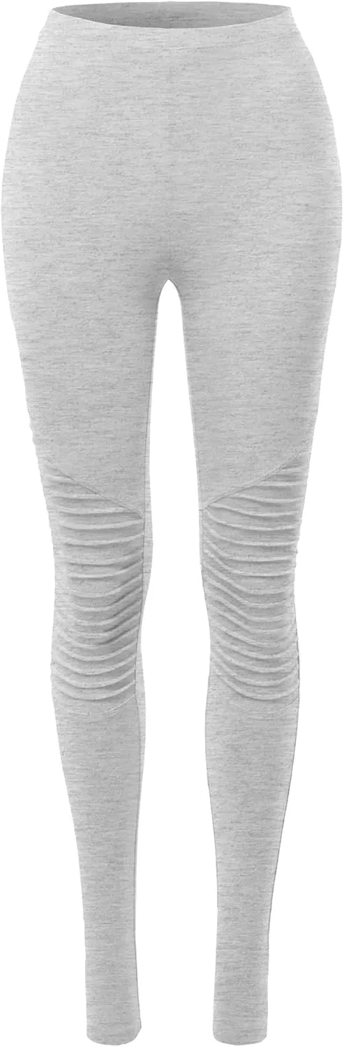 Women's Solid Basic Cotton Fitted Full Length Moto Leggings