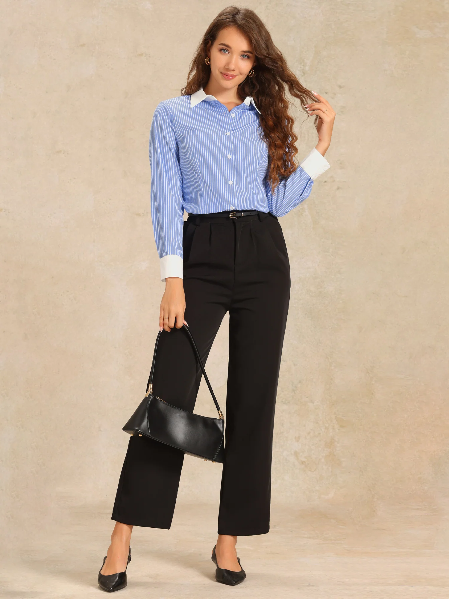 Striped Colorblock Long Sleeve Collared Button Down Shirt