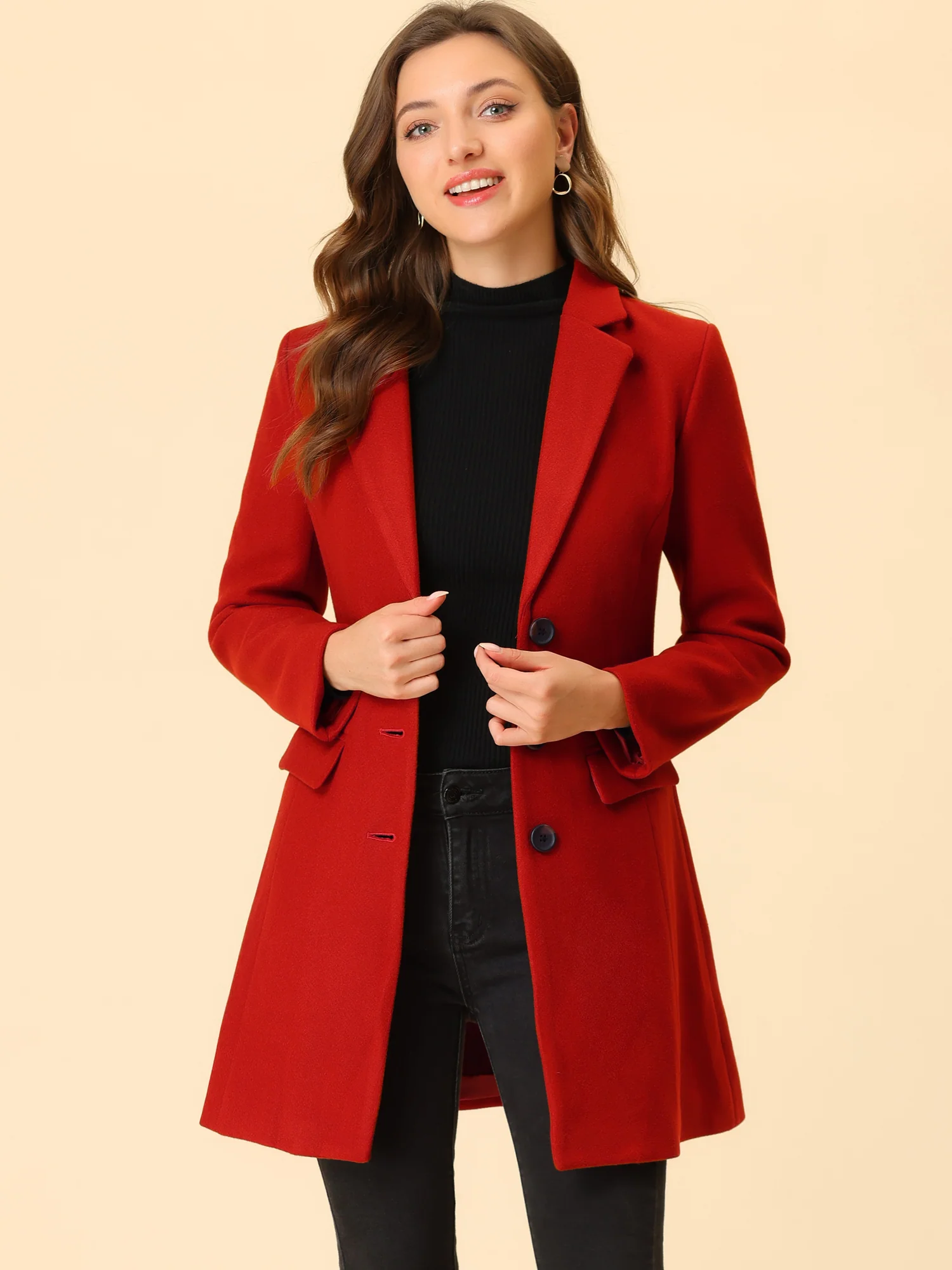 Notched Lapel Single Breasted Outwear Winter Pea Coat