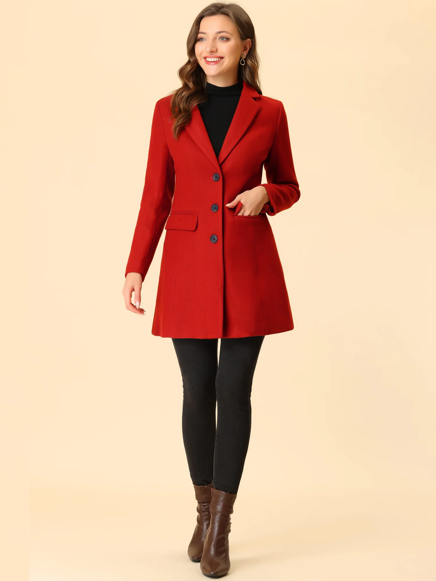 Notched Lapel Single Breasted Outwear Winter Pea Coat