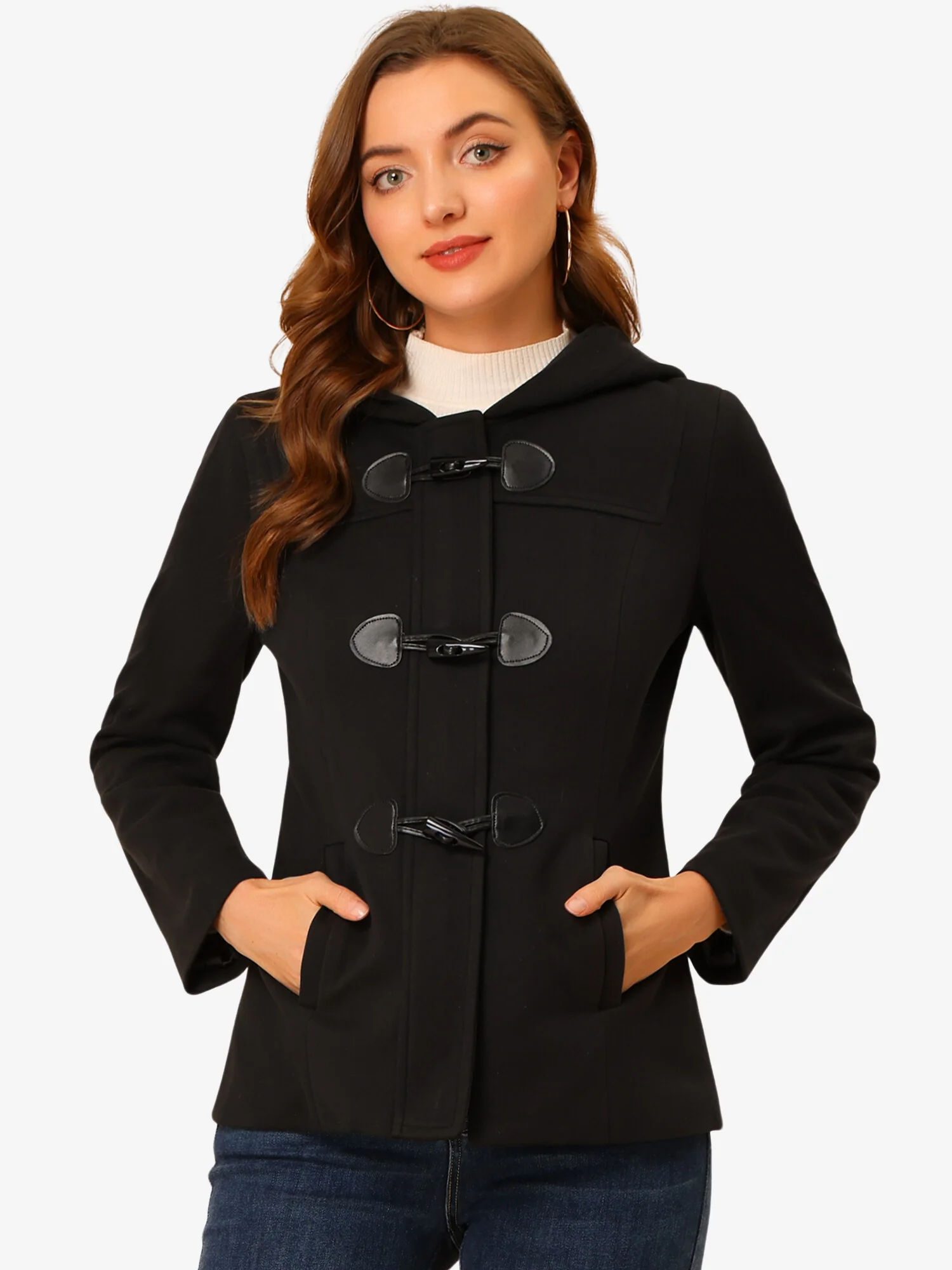 Casual Winter Outwear Hooded Button Toggle Pea Coat