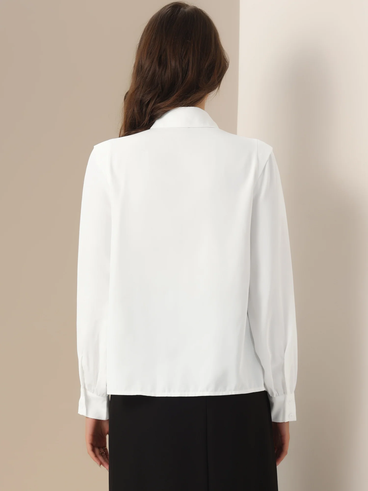 Pleated Collared Long Sleeve Office Work Shirt
