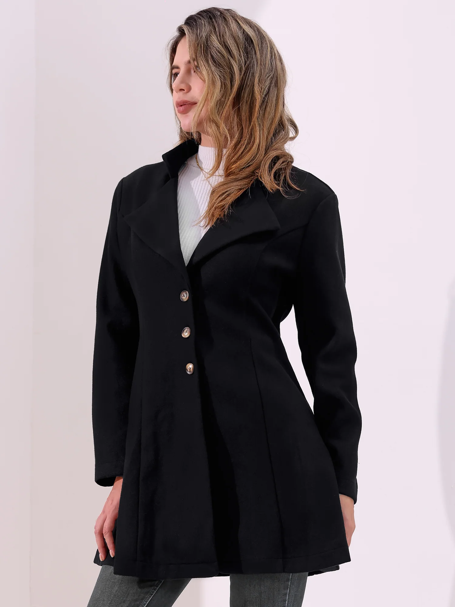 Notched Lapel Single Breasted Long Sleeves Coat