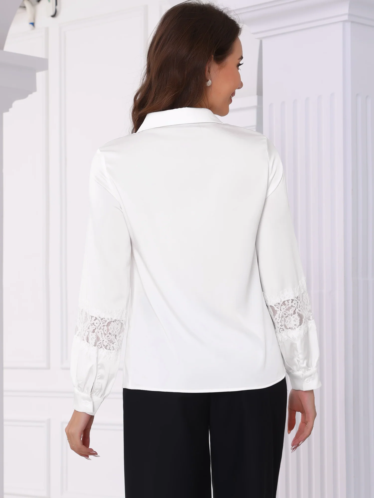 Lace Patchwork Long Sleeves Button Down Shirt