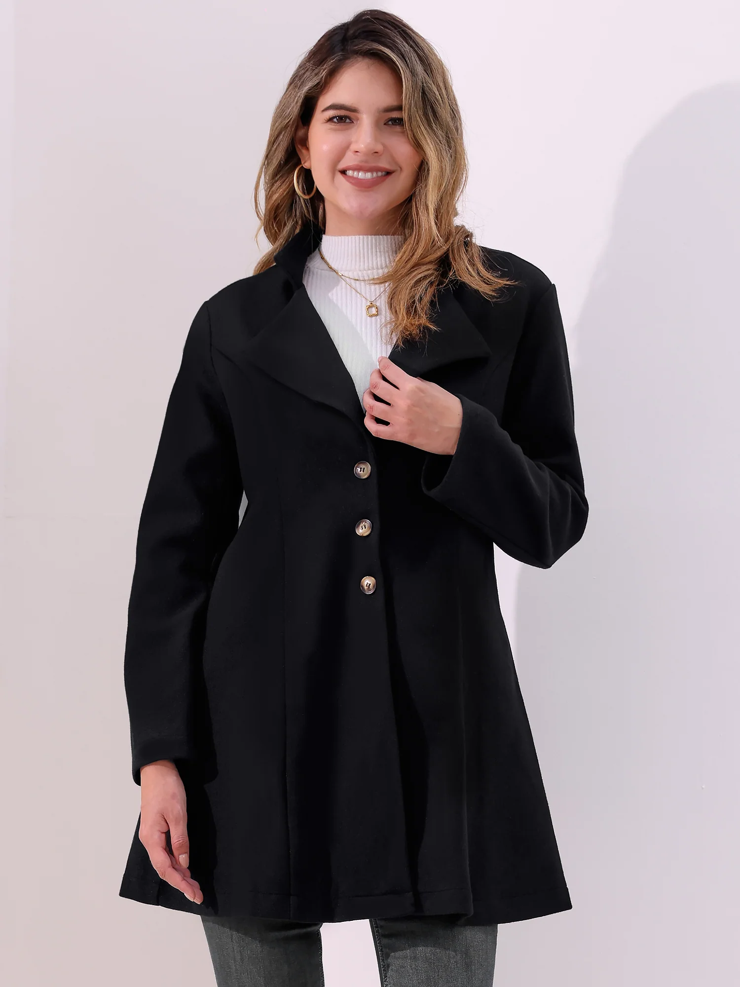 Notched Lapel Single Breasted Long Sleeves Coat